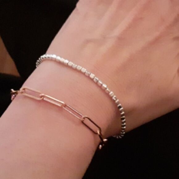 Sterling silver cube bead chain bracelet - Picture 6 of 7